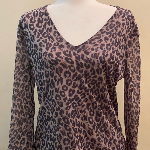 Leopard V-Neck Mesh Top - Picture 3 of 6